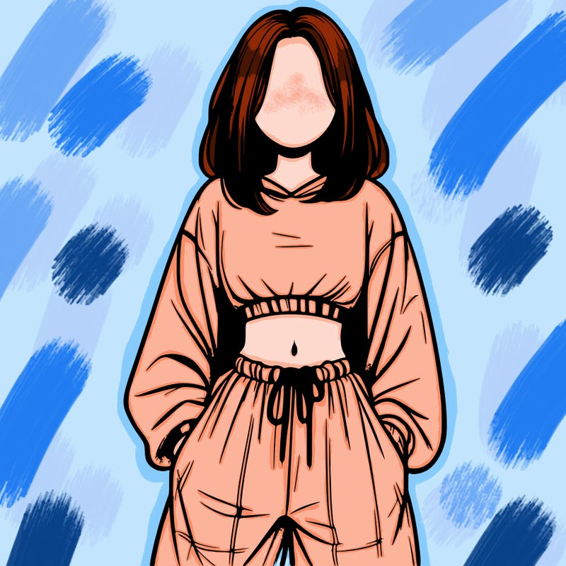 realistic girl faceless with baggy pants and a crop top
