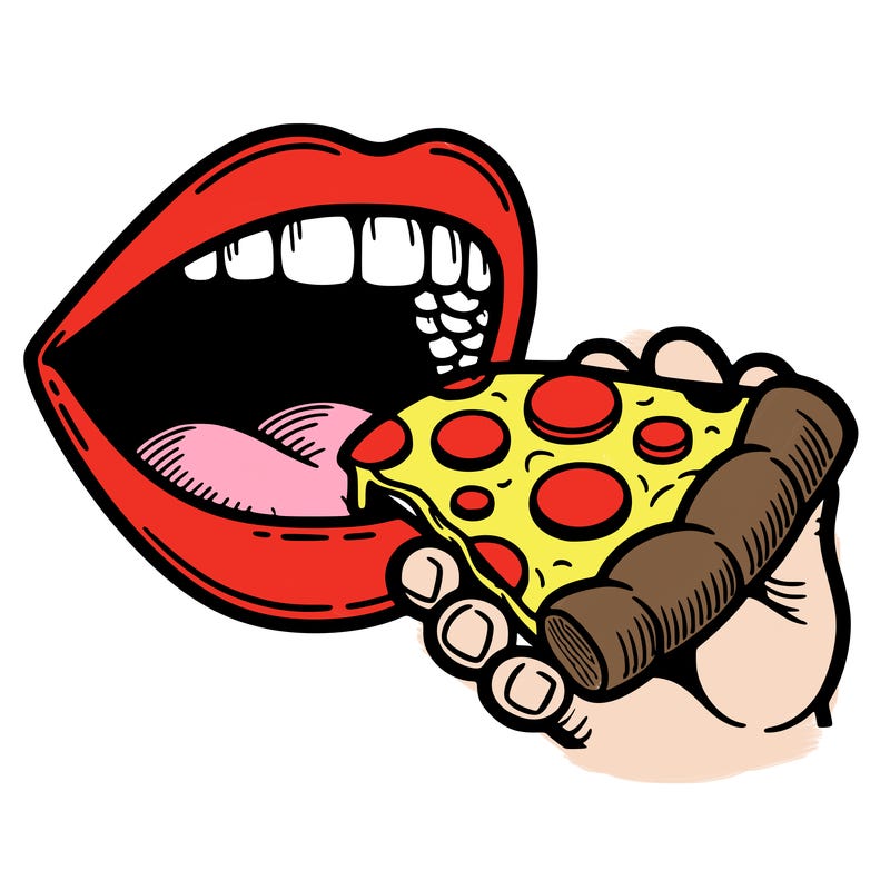 mouth eating pizza