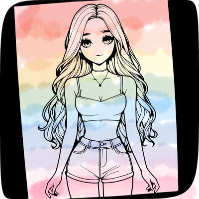 a realistic girl with long hair and in a crop top and shprts