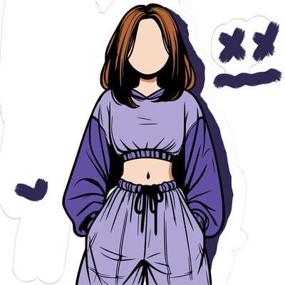 realistic girl faceless with baggy pants and a crop top