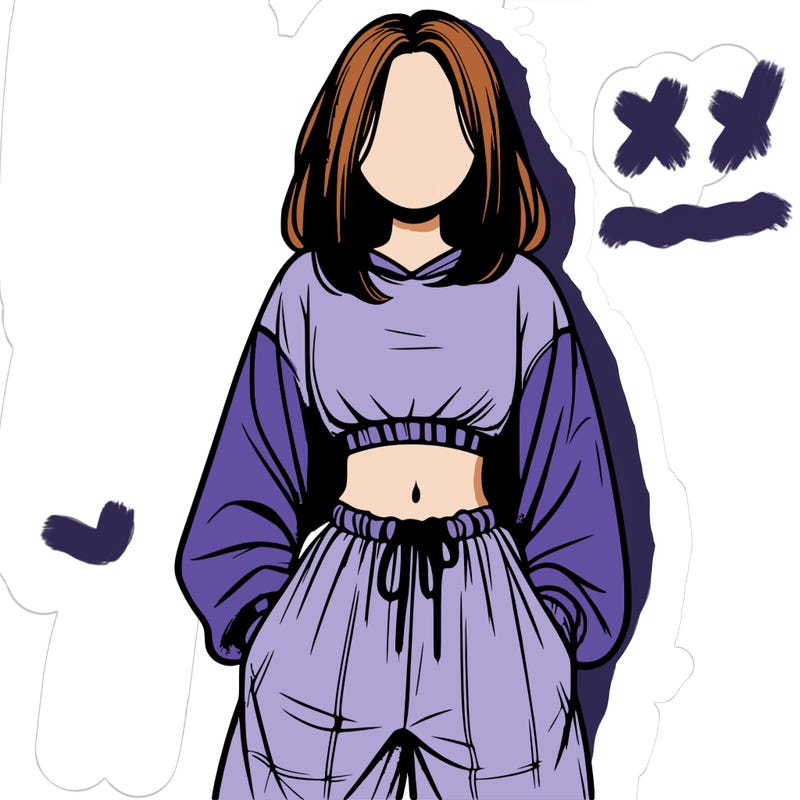 realistic girl faceless with baggy pants and a crop top