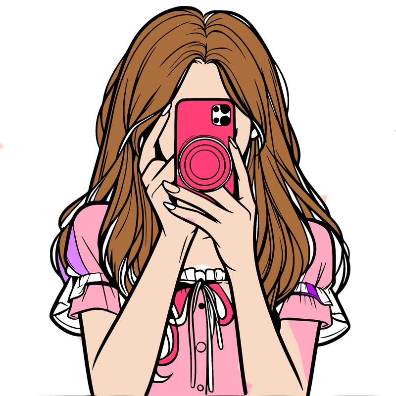 a realistic girl holding her phone taking pictures