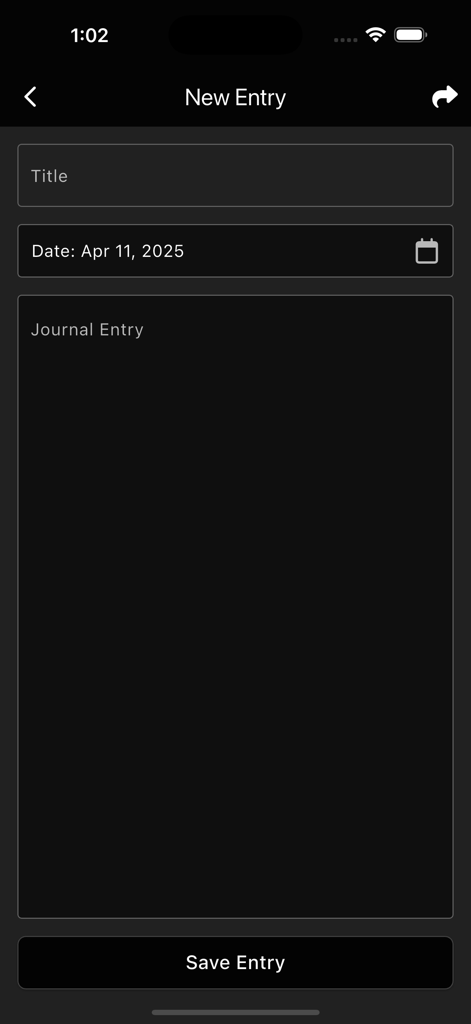 NS Boxing - A minimalist journal entry screen in the NS Boxing app for tracking training notes and progress