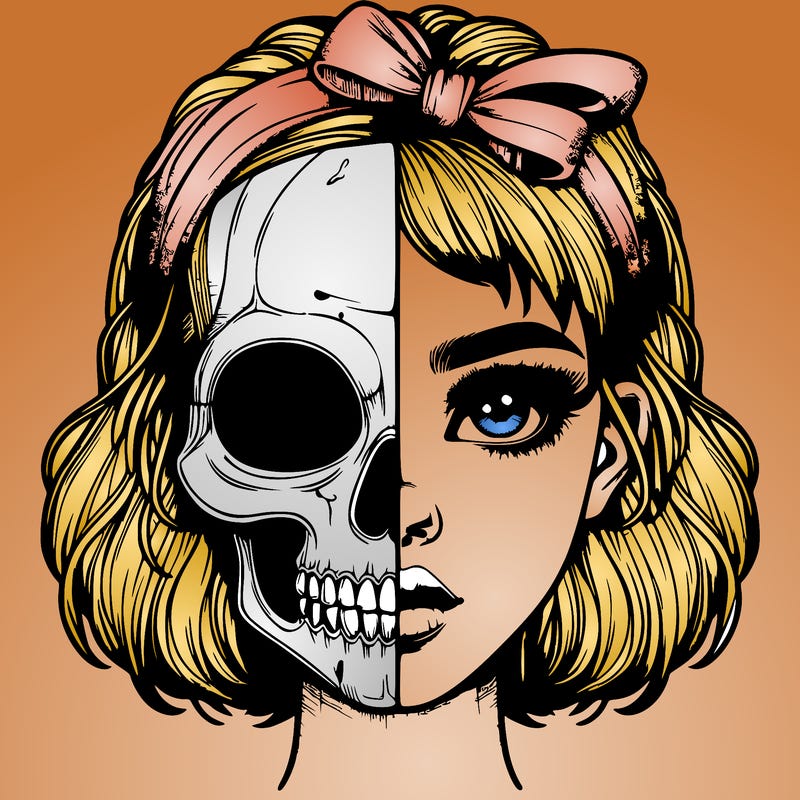 realistic girl with half skull mask