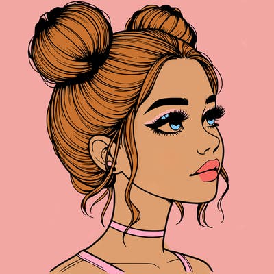 realistic girl with buns on the top of her head