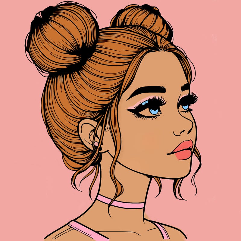 realistic girl with buns on the top of her head