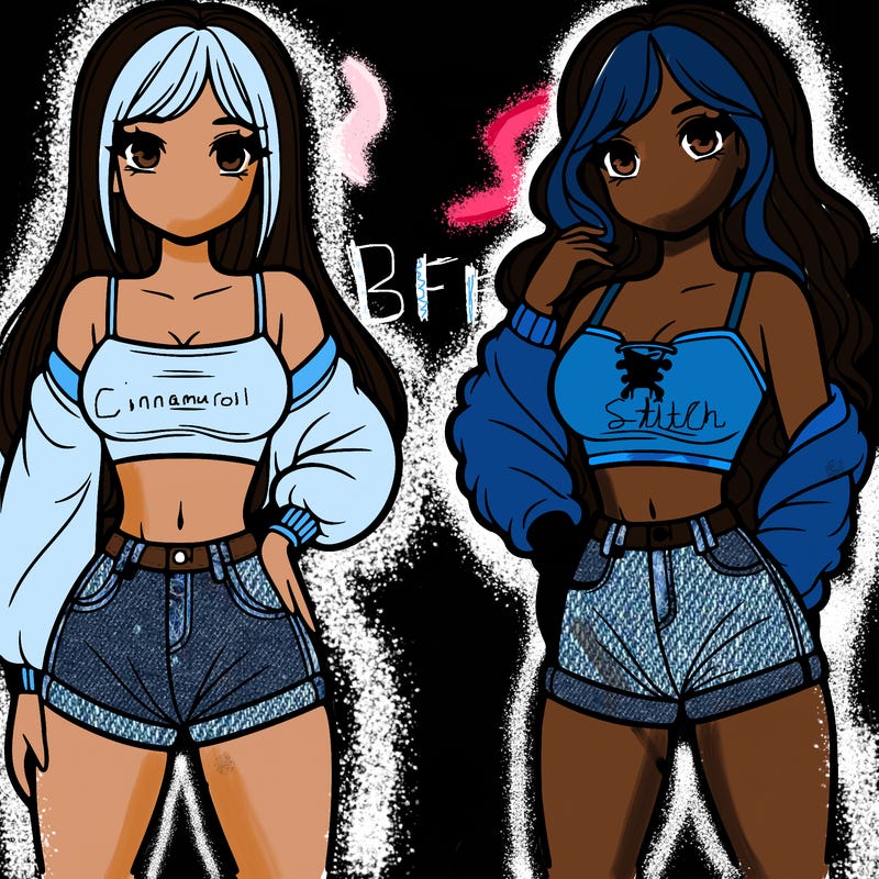 2 girls with a crop top and short shorts