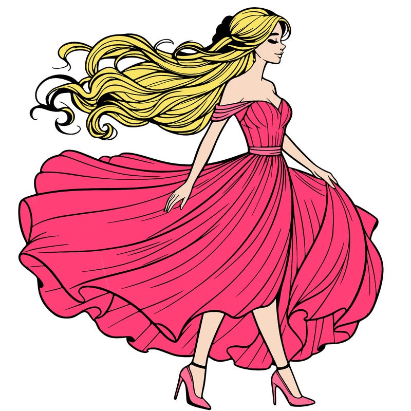 realistic woman in a dress flowing in the wind