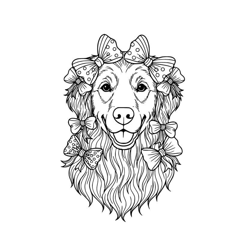 golden retriever with bows in his hair