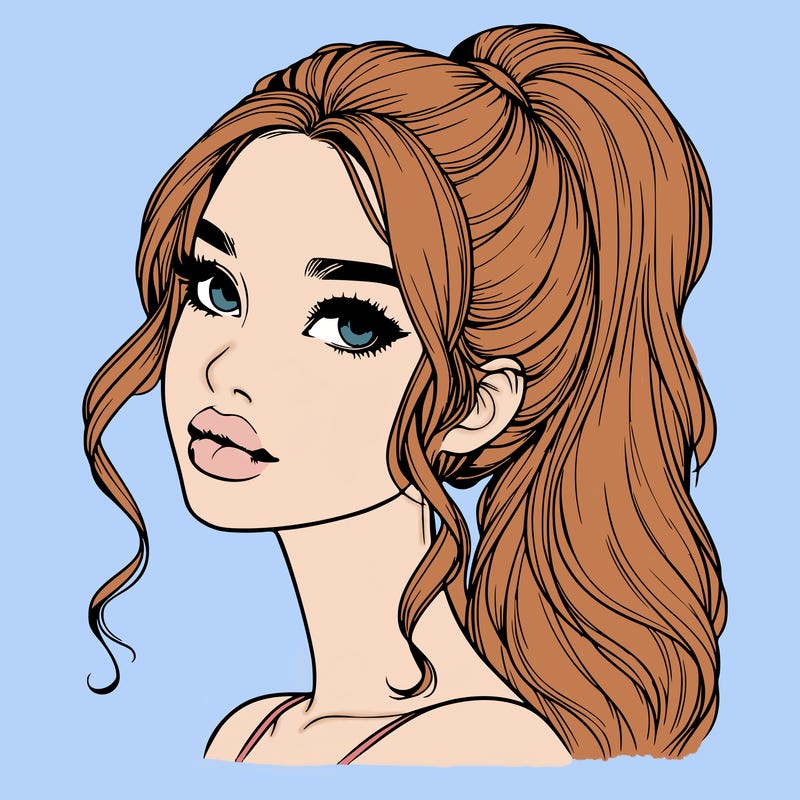 realistic girl with a ponytail on her hair and lips