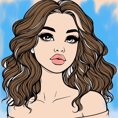 realistic girl with wavy hair and lips