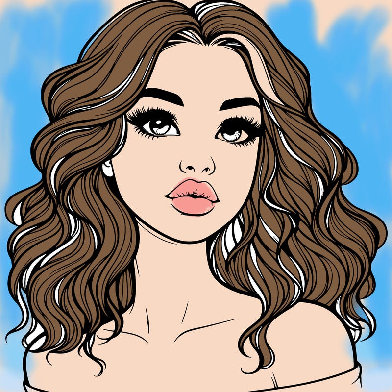 realistic girl with wavy hair and lips