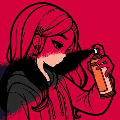 a realistic girl spray painting