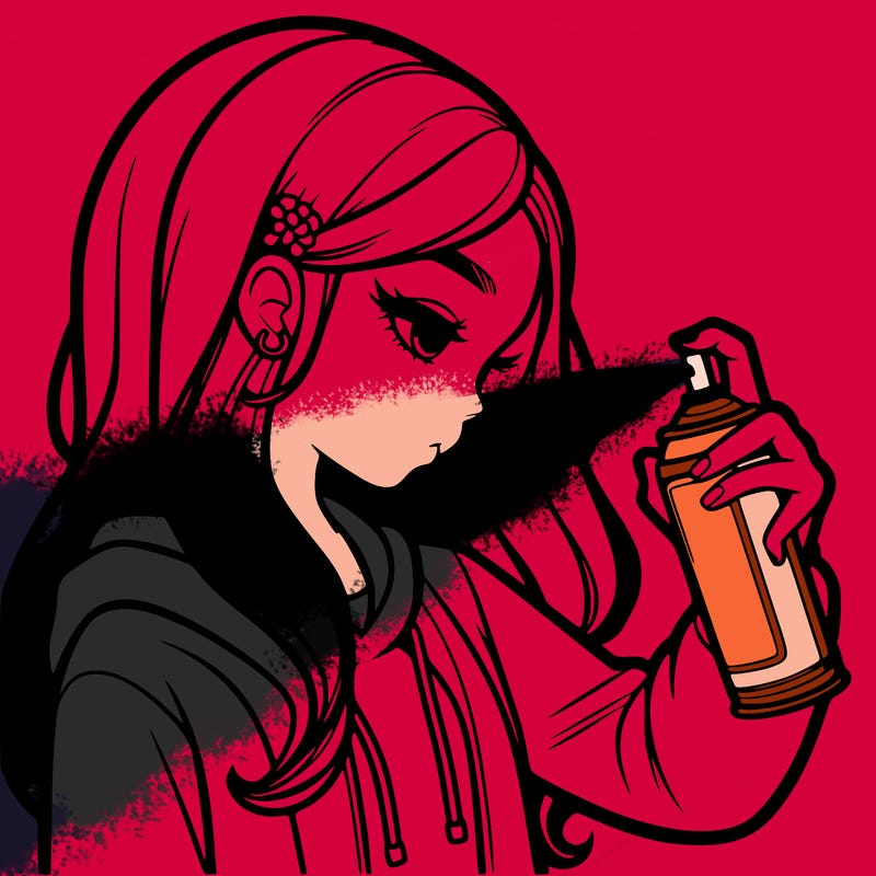 a realistic girl spray painting