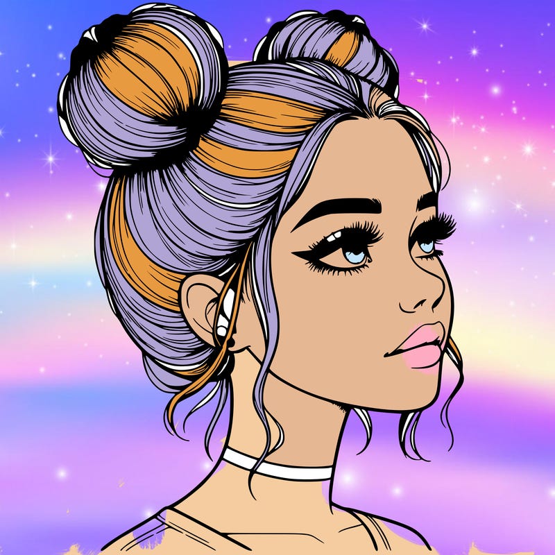 realistic girl with buns on the top of her head