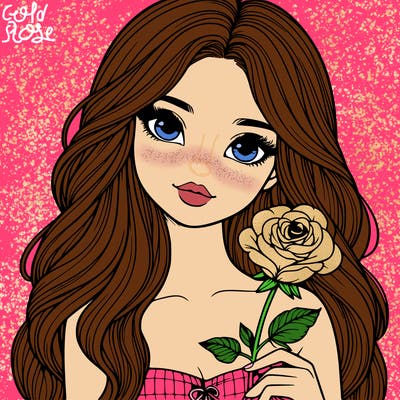 realistic girl with long hair holding a rose