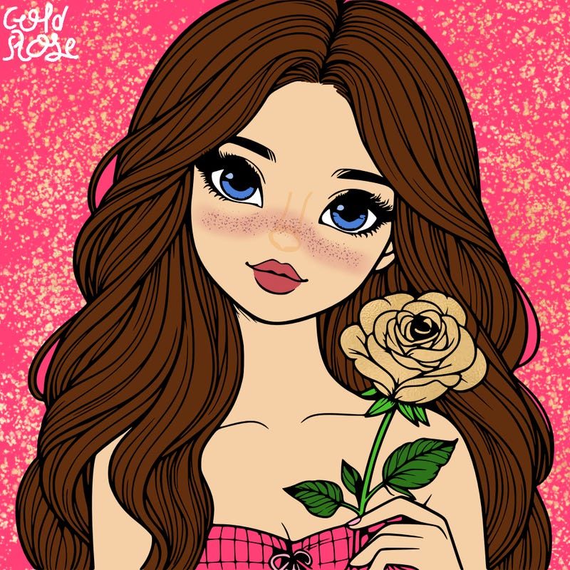 realistic girl with long hair holding a rose