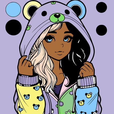 realistic girl in a animal pjs hoodie