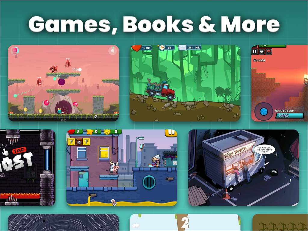 A showcase of various games and interactive books created with hyperPad visual coding