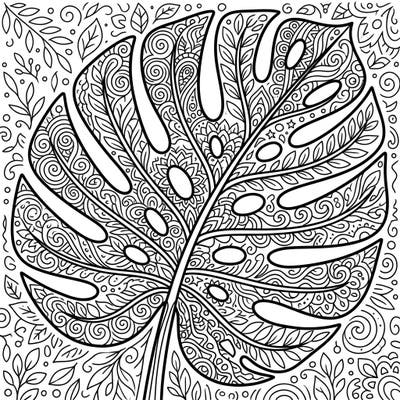 Unleash your creativity with this stunning Monstera leaf coloring page, intricately adorned with detailed Zentangle patterns. Perfect for unwinding, it offers a tropical escape through meditative artistry.