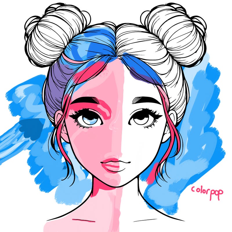 realistic girl with two buns on top of her head