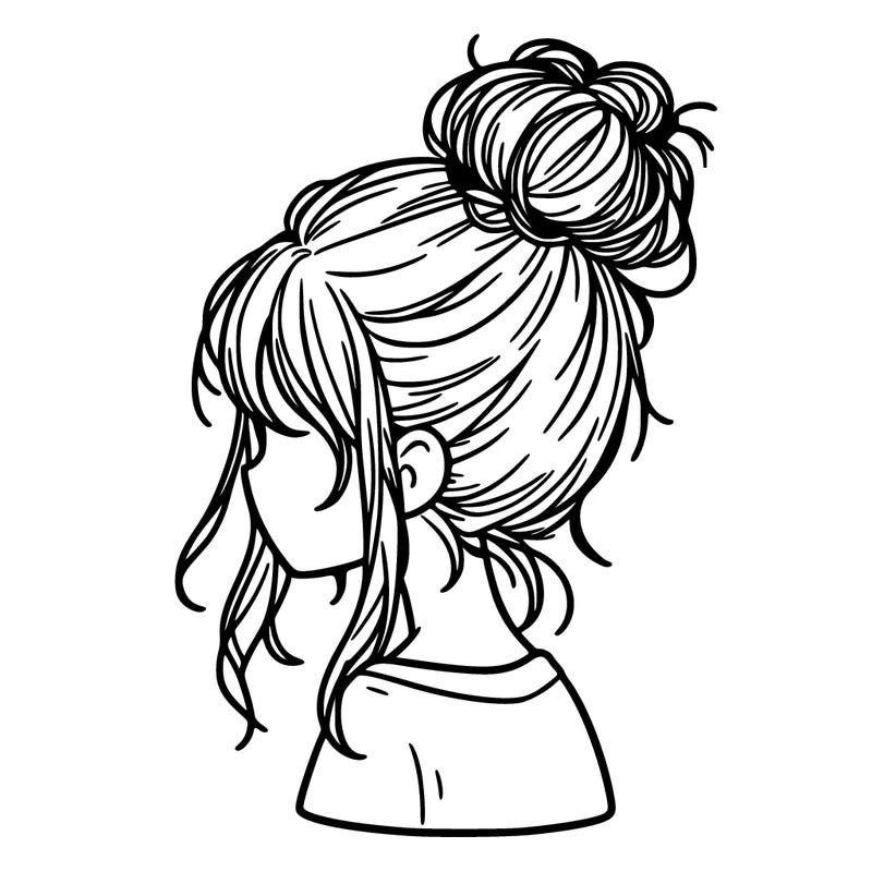 a girl with long hair pulled back into a disheveled bun