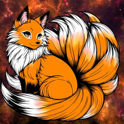realistic detailed 9 tailed anime fox