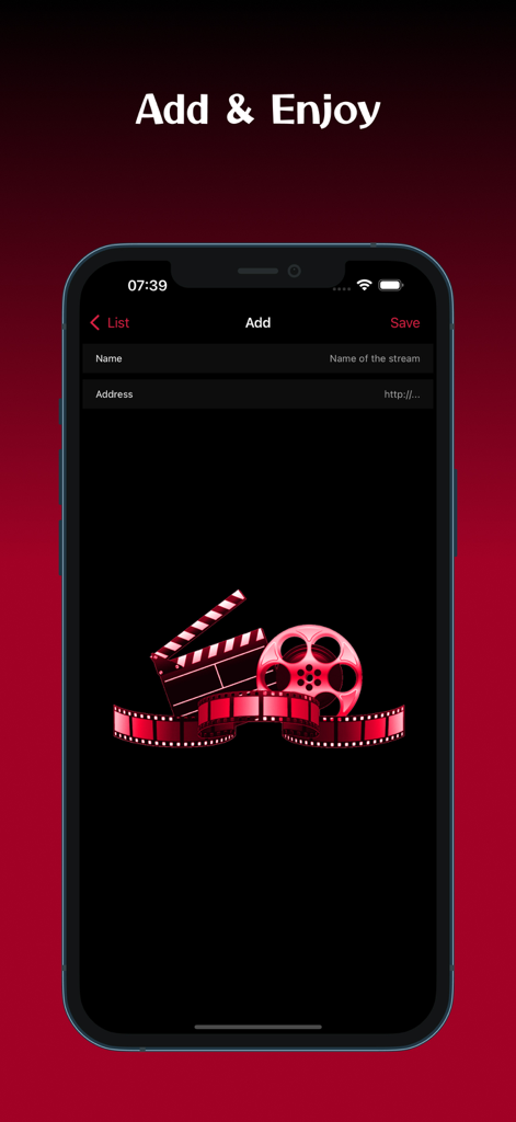 M3U8 Stream Player: TV & Video - Interface for adding a stream URL in the M3U8 Stream Player app