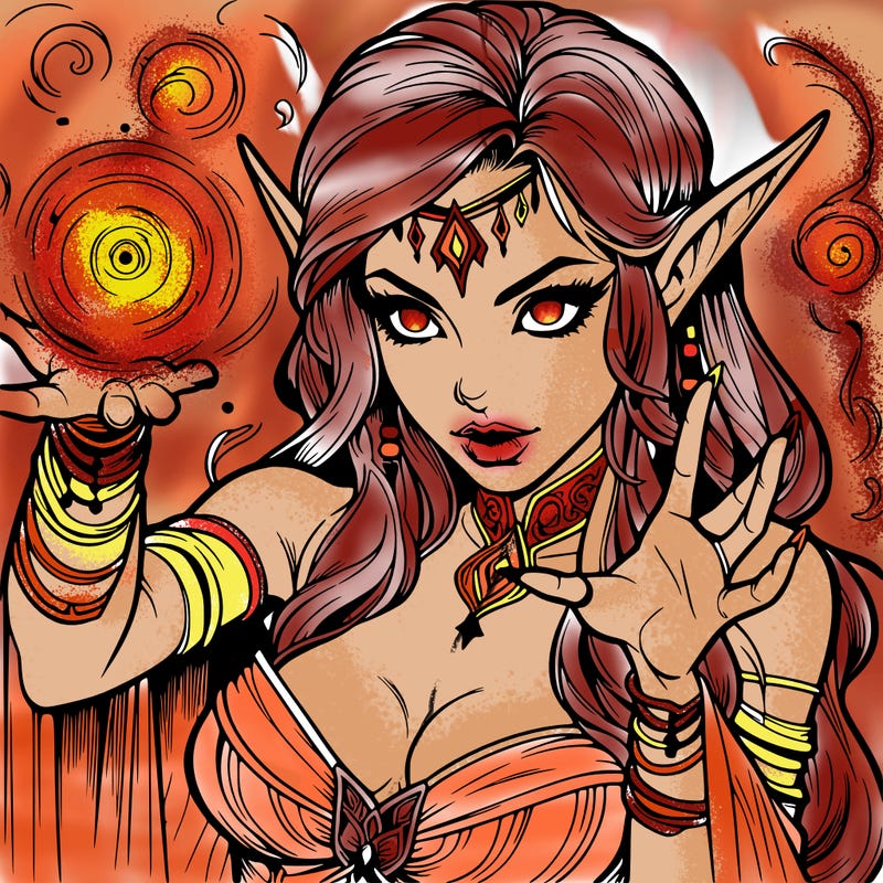 realistic scary beautiful elf sorceress casting spell