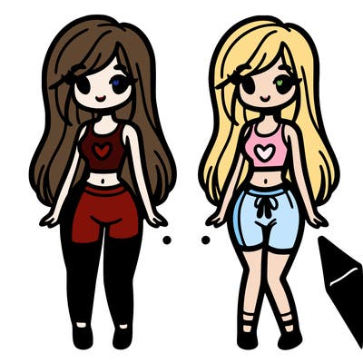 long haired girl with short leggings and crop top with heart on it