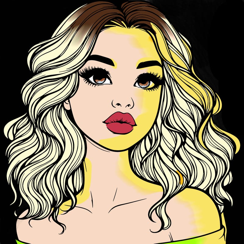 realistic girl with wavy hair and lips