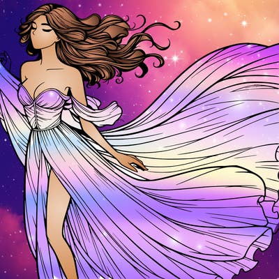 realistic woman in dress flowing the the wind