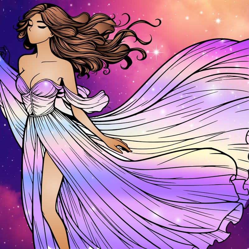 realistic woman in dress flowing the the wind