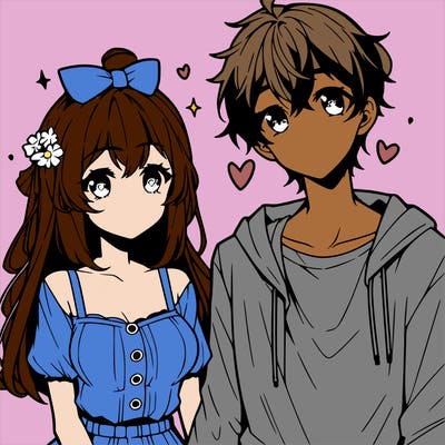 anime girl and guy cute and in love