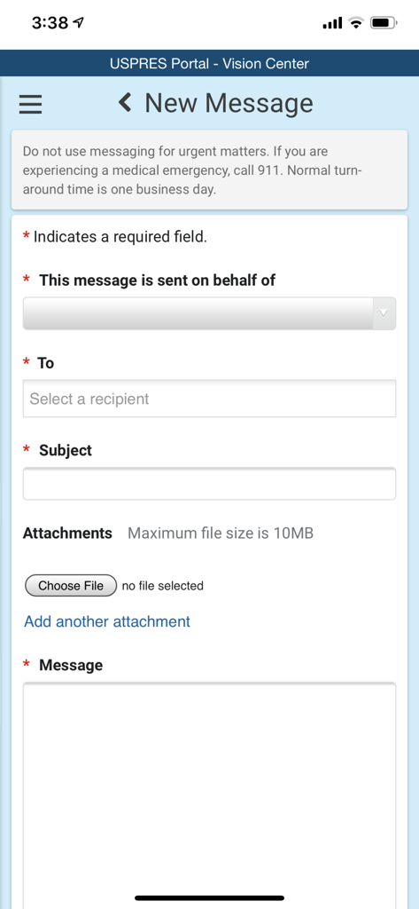 HealtheLife app interface for composing a new secure message to a healthcare provider
