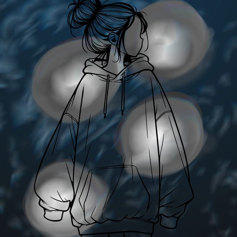 realistic girl with a oversized sweatshirt on and a bun