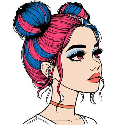 realistic girl with buns on the top of her head