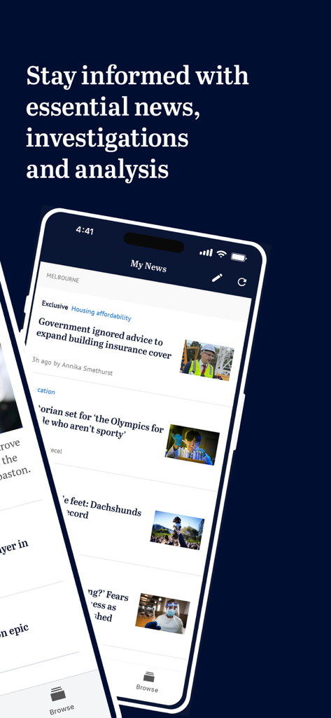 Die Benutzeroberfläche der The Age App, die den 'Meine Nachrichten'-Feed auf einem Smartphone zeigt