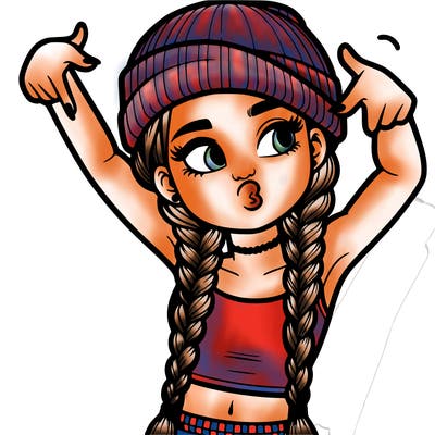 realistic teenage girl with braids and a beanie and crop top doing 🫶🏼