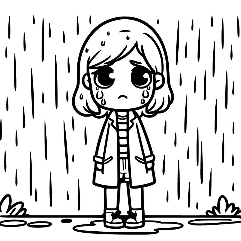 deppressed girl standing in the rain