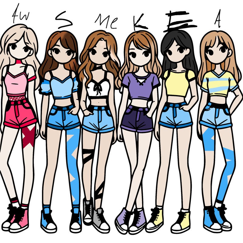 a group of girls wearing crop tops and shorts