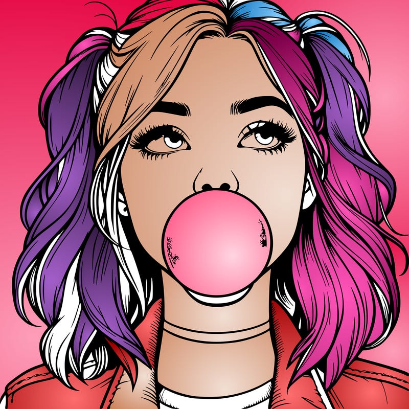 realististic girl blowing bubble -gum