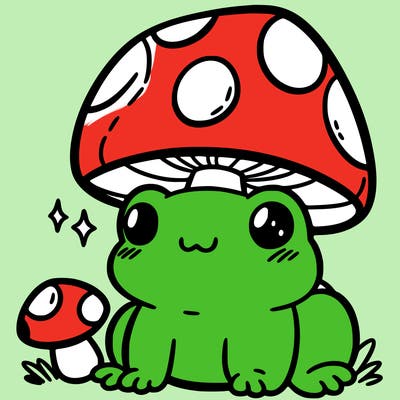 a cute frog with a mushroom hat