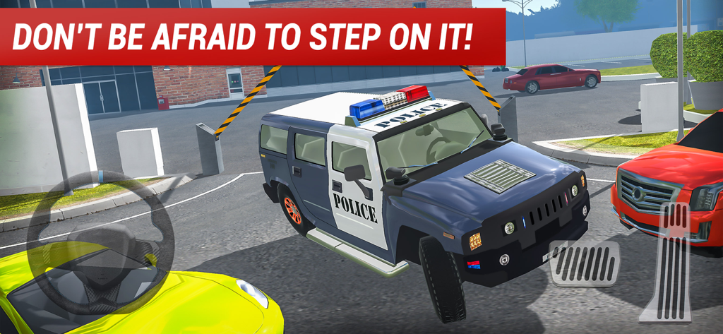 Roundabout 2: City Driving Sim - A police SUV driving through city streets in the Roundabout 2 city driving simulator game