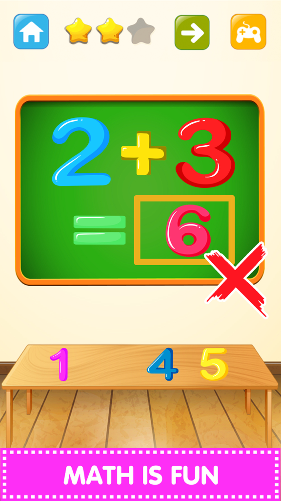 A screenshot of an addition quiz for kids in the Basic Math Solver app showing a math problem on a chalkboard
