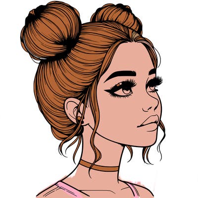 realistic girl with buns on the top of her head