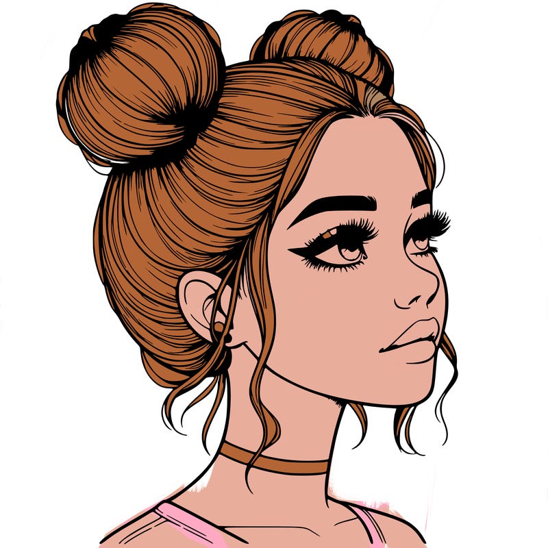 realistic girl with buns on the top of her head