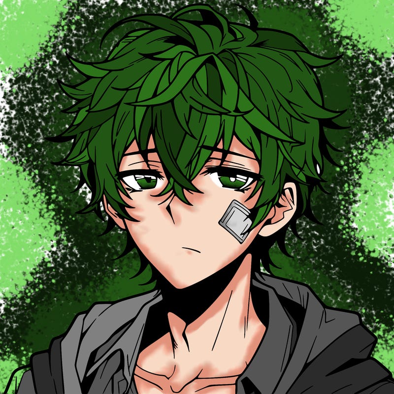 anime manga male with messy hair and a scar