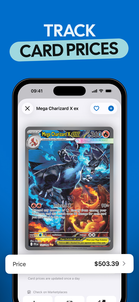 Poke Card Value Scanner TCG - Poke Card Value Scanner TCG app showing the market price of a Mega Charizard X ex card