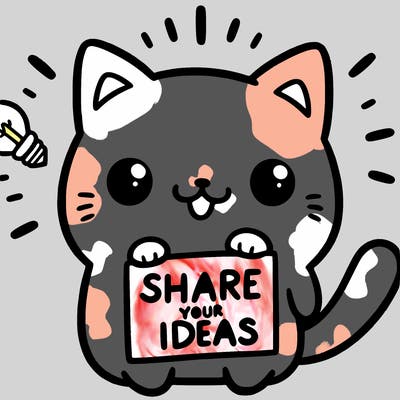 a cute cat saying share your ideas